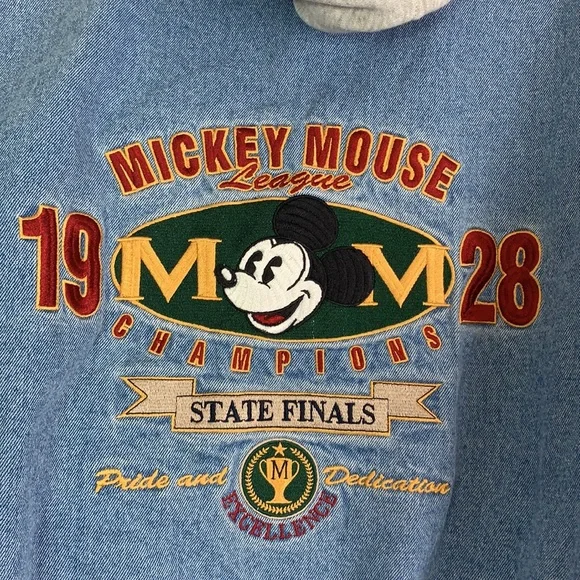 Vintage Mickey Mouse Small Denim Jacket Hooded The Disney Store Lined Preowned - Picture 7 of 9